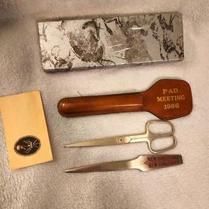 Letter opener and scissors in leather case new in box librarian set